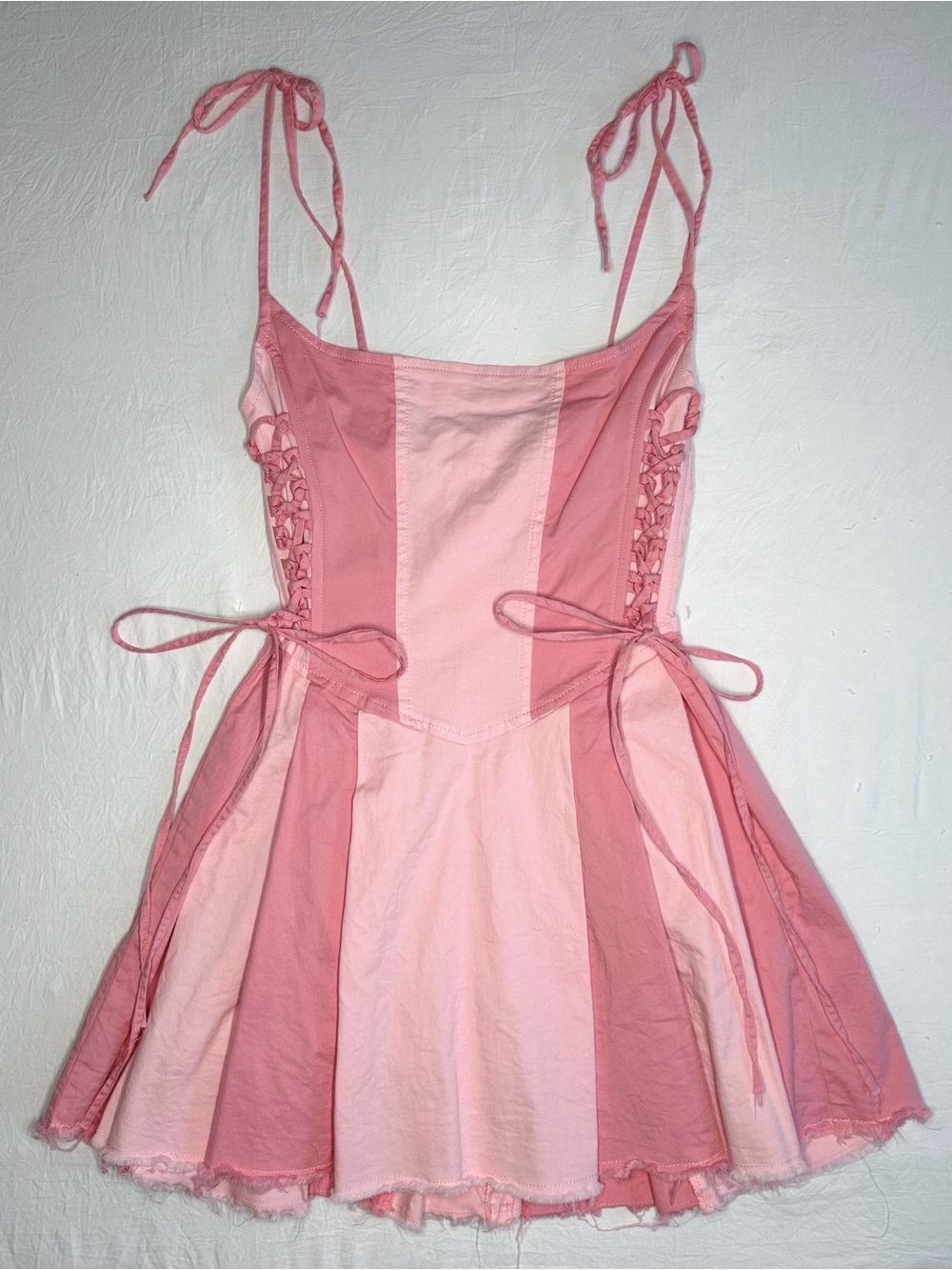 Sugar Thrillz Pink Striped Tie Shoulder Mini Dress